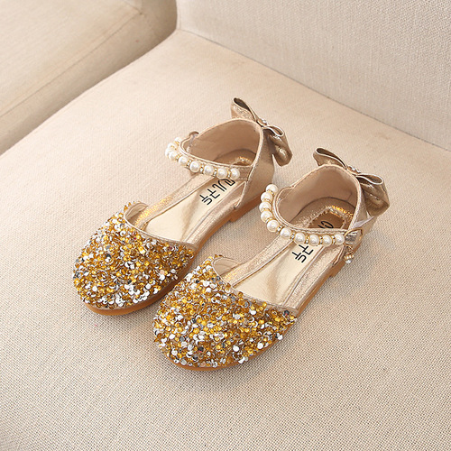 Summer Korean Style Girls Princess Casual Shoes Performance Dance Shoes Small and Medium Children's Leather Shoes Single Shoes Sequined Children's Shoes