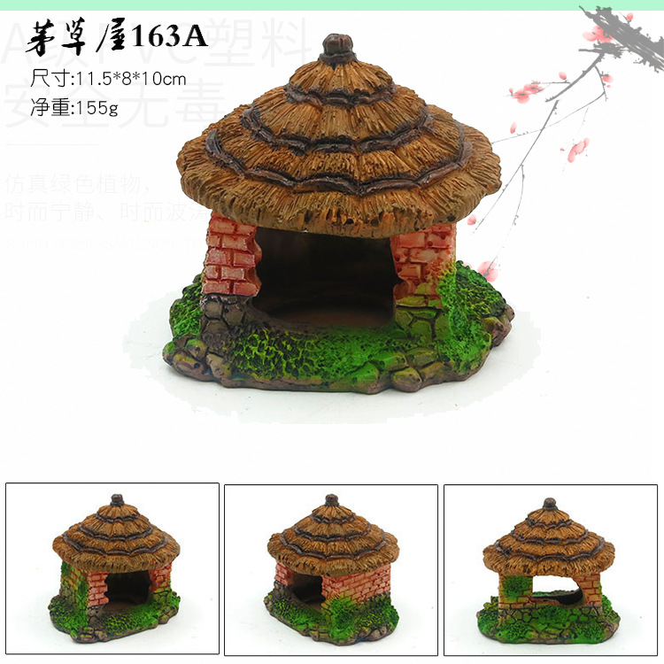 Decoraciones del acuario casa de paja resina artesanía simulación casa pecera paisaje escondite agujero árbol