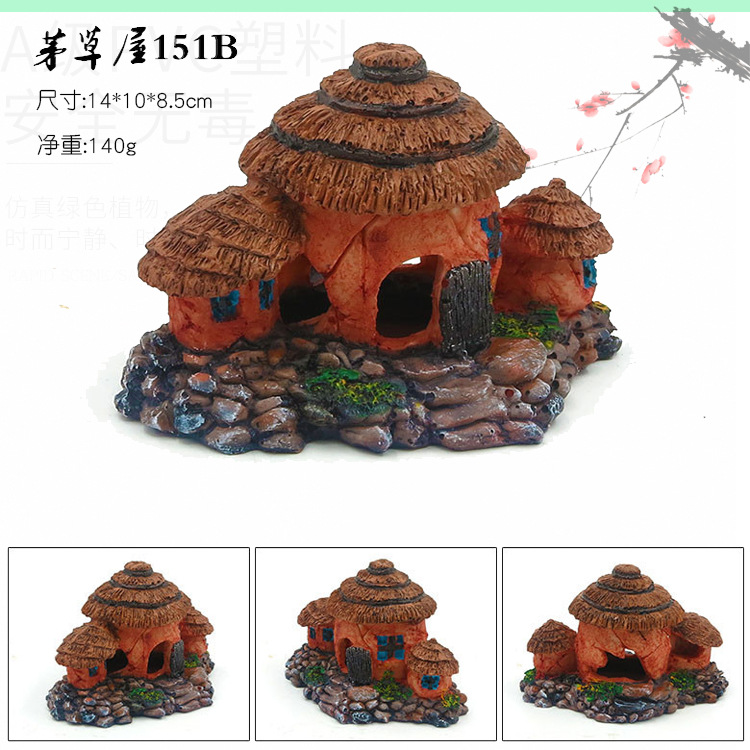 Decoraciones del acuario casa de paja resina artesanía simulación casa pecera paisaje escondite agujero árbol