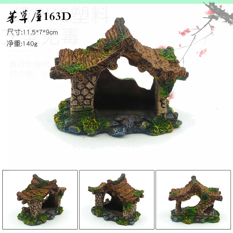 Decoraciones del acuario casa de paja resina artesanía simulación casa pecera paisaje escondite agujero árbol