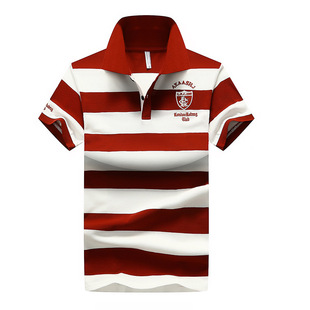 Summer New Men's Cotton Short-sleeved Polo Shirt Fashion Striped Short-sleeved T-shirt Men's Foreign Trade Large Size Lapel T-shirt