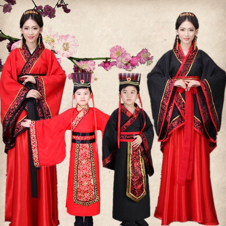 Hanfu женский костюм для взрослых родителей и детей костюм Тан в китайском стиле древний костюм Песня костюм Древнего стиля с широким рукавом министра официального выступления