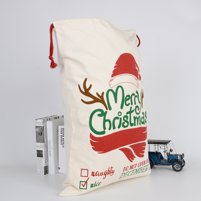 クリスマス純綿ヘラジカ模様キャンバスバッグ収納束口引き紐地色現物クリスマスバッグキャンディープレゼント袋|undefined