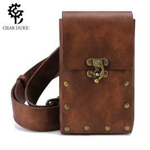 New European and American Punk Women's Bag Retro Brown Outdoor Mobile Phone Change Mini Bag Sports Casual Mini Waist Bag