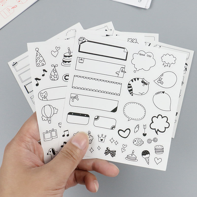 Blanco y Negro papel pegatinas mensaje creativo Polaroid cuadro de diálogo lindo foto diario pegatinas 3 opciones