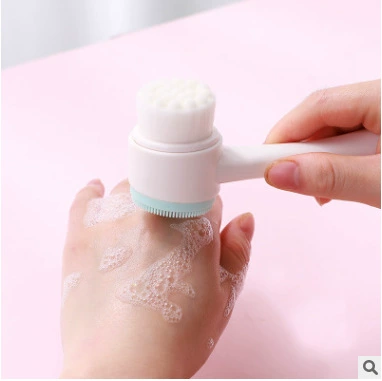 Double-sided soft silicone facial cleansing brush, fiber hair + silicone + ABS, deep pore cleanser