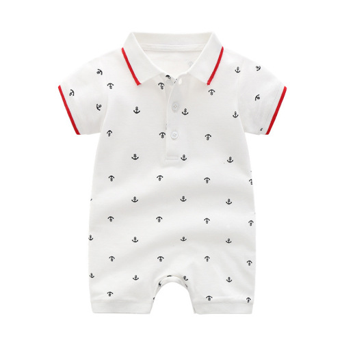 Children's Summer 2024 New Arrival Boys 0-1 Years Old Stylish POLO Neck Navy Windprint Romper