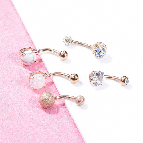 Amazon wish exquisite opal turquoise belly button nail 5-piece set combination rose gold zircon belly button ring