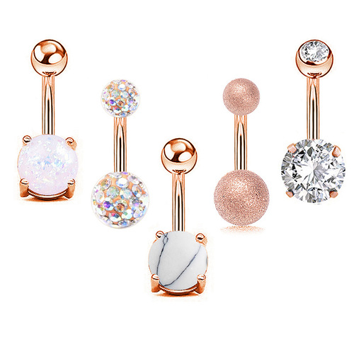 Amazon wish exquisite opal turquoise belly button nail 5-piece set combination rose gold zircon belly button ring