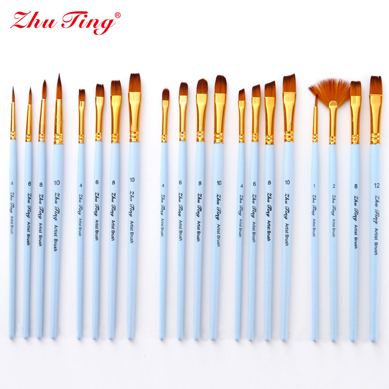 Cross-Border Amazon 4 Matte Blue Wood Oil Paint Brushes Gold Nylon Hair Watercolor Pen Painting Brush Set
