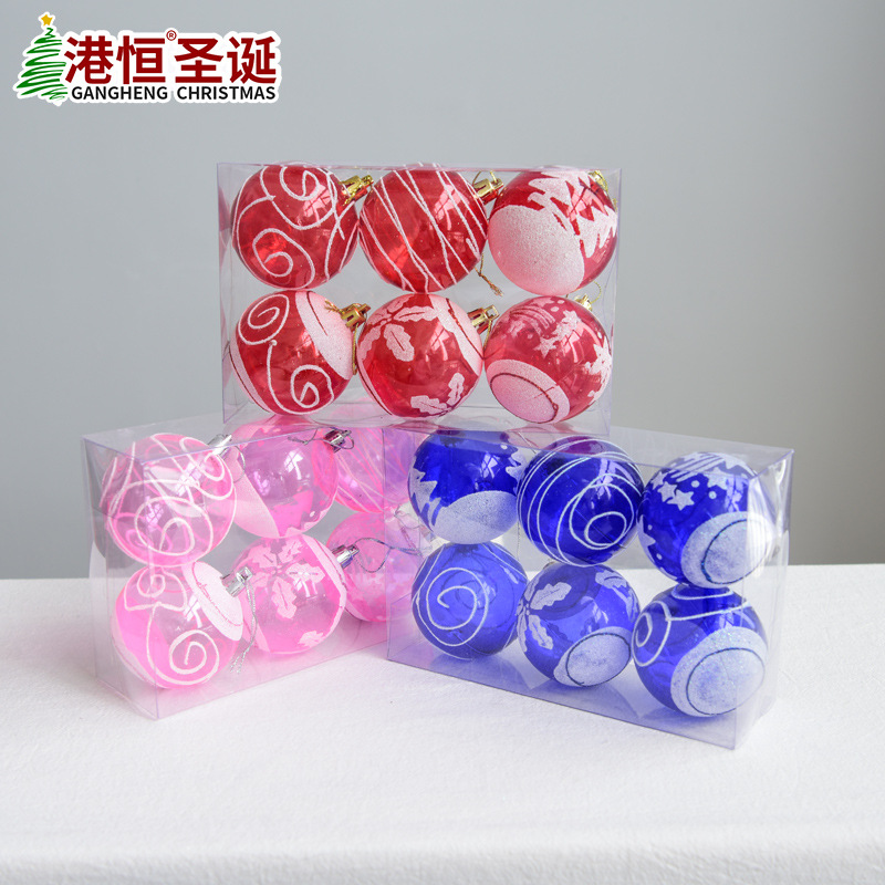 8cm transparente pintado impreso BOLA DE Navidad de plástico árbol de Navidad bola decorativa colgante de color en caja Bola de Navidad 6 pack