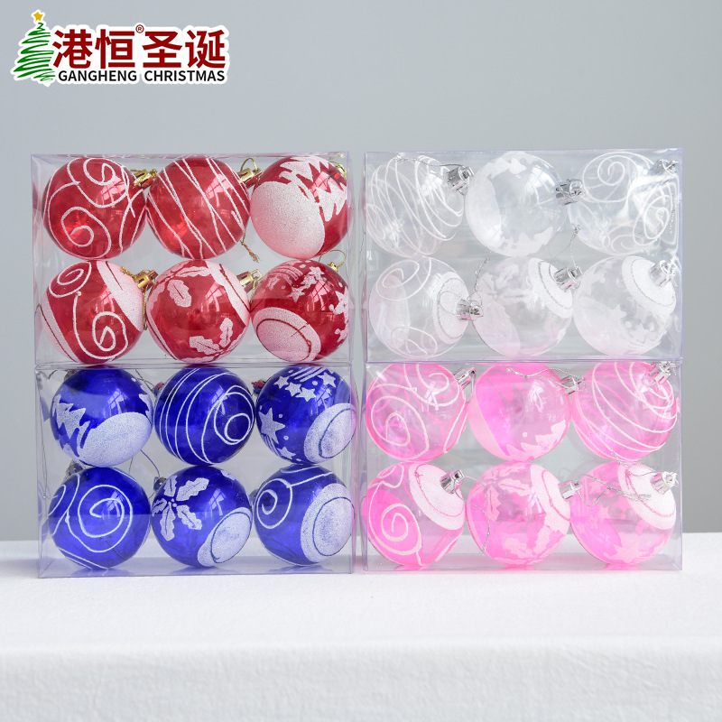 8cm transparente pintado impreso BOLA DE Navidad de plástico árbol de Navidad bola decorativa colgante de color en caja Bola de Navidad 6 pack