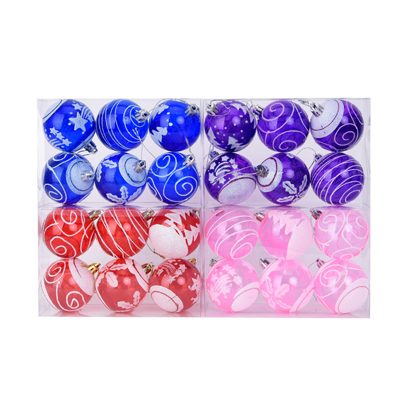 8cm transparente pintado impreso BOLA DE Navidad de plástico árbol de Navidad bola decorativa colgante de color en caja Bola de Navidad 6 pack