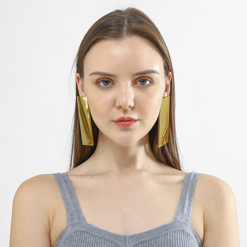 Retro golden white black rectangular acrylic earrings
