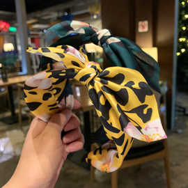 蝴蝶结发箍韩国简约百搭清新豹纹碎花压发头箍甜美发卡发带网红女