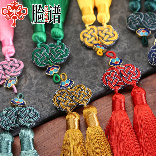 Double money knot double tassel jewelry polyester decorative ice silk fan pendant accessories bookmark hanging tassel Chinese knot tassels