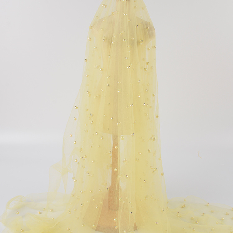 Fábrica directa de perlas irregulares de perlas tela de malla de ropa de mujer ropa infantil vestido tela de perlas