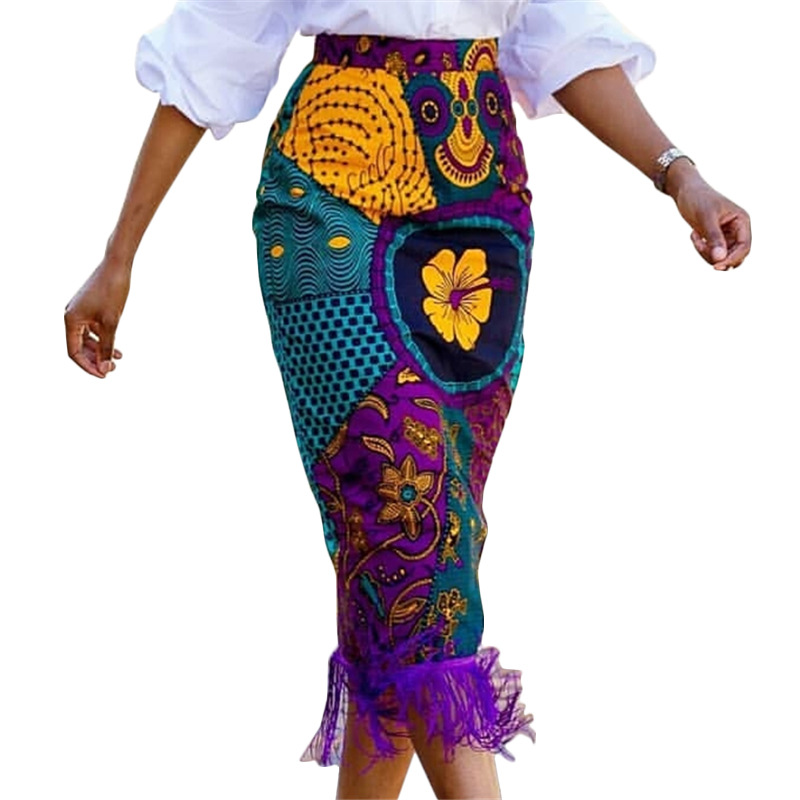 Frauen Kleidung A86917 hohe taille gedruckt spleißen quaste hüfte rock plus größe frauen party rock rock_voghion.com