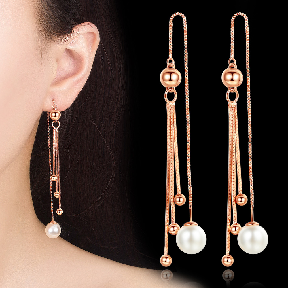 Elegant design long earrings with tassels from pearl