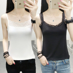 2024 new women's lace camisole solid color elastic small sexy slim body bottoming shirt trendy