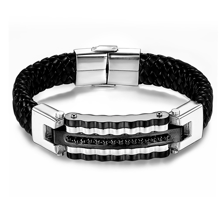 Men's Braided Leather Bracelet Waterproof Hypoallergenic Design_voghion.com