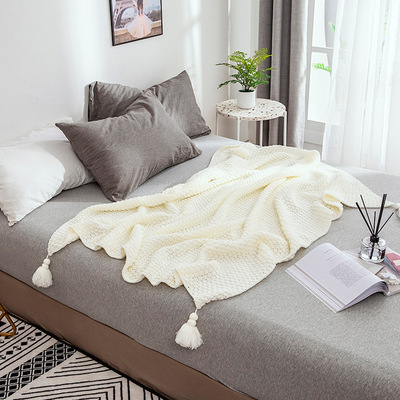 European style fashion Blanket Simplicity Solid knitting Blanket tassels ventilation Hollow Sofa blanket Polyester fiber Air blanket
