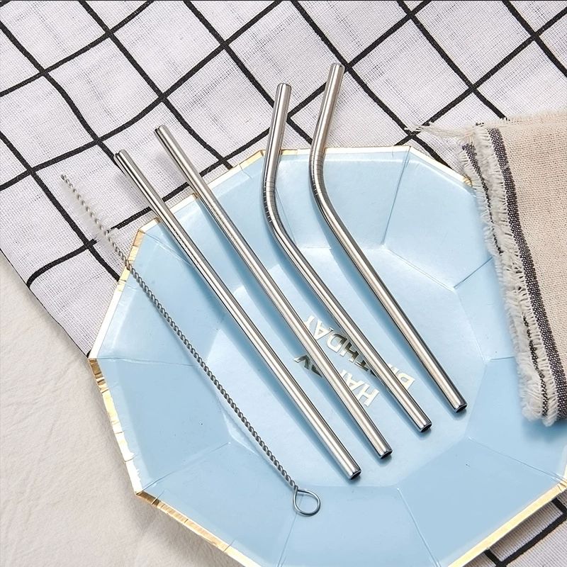 Креативный детский короткий соломенный костюм из нержавеющей стали 304 с титановым покрытием, цветной металлический напиток, кофе, прямой изогнутый маленький соломенный костюм