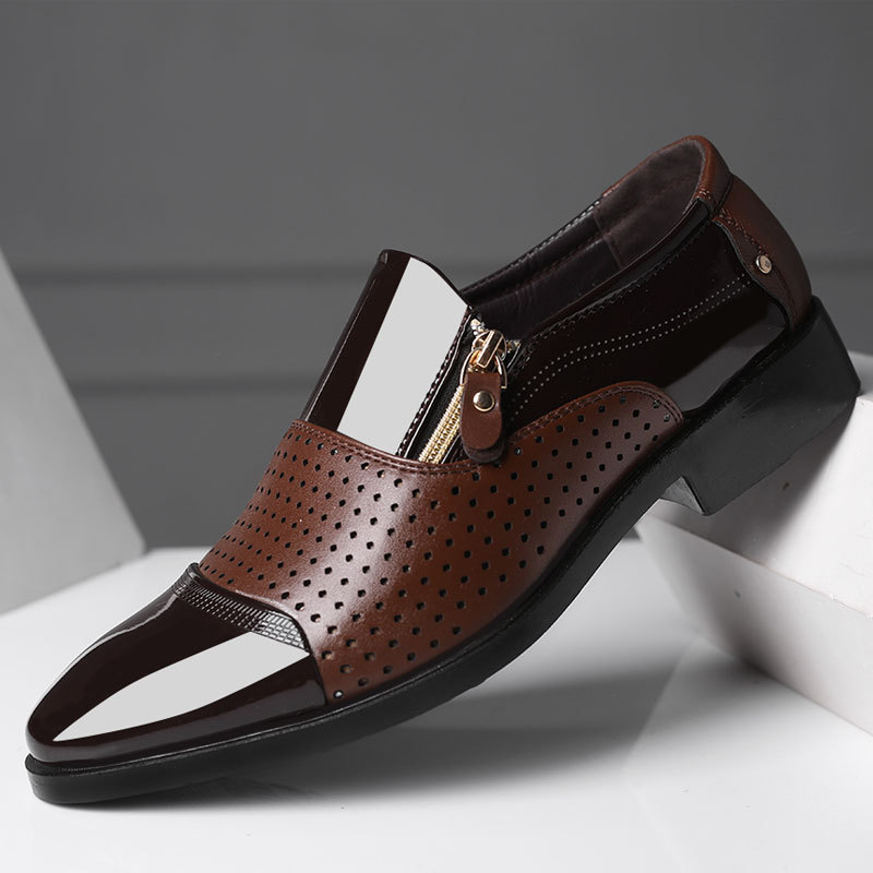 Four Seasons New Men's Business Leather Shoes Slip-On Sandals Hollow Single Shoes Breathable Wedding Shoes Dropshipping