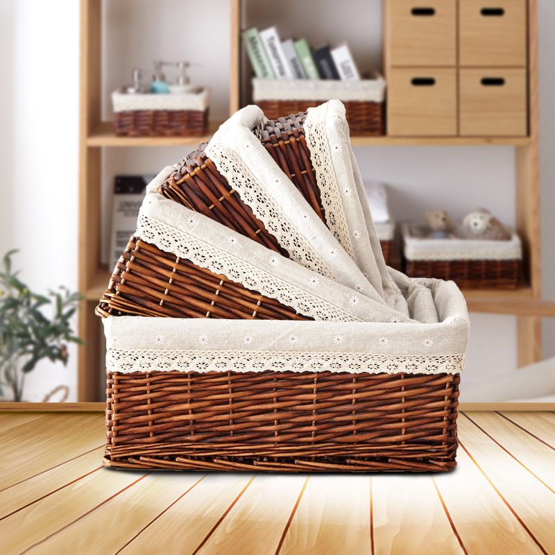 Cesta de almacenamiento Cesta de artículos diversos del hogar de escritorio de mimbre Cocina caja de almacenamiento en el hogar cesta de almacenamiento de tela caja de almacenamiento de ratán