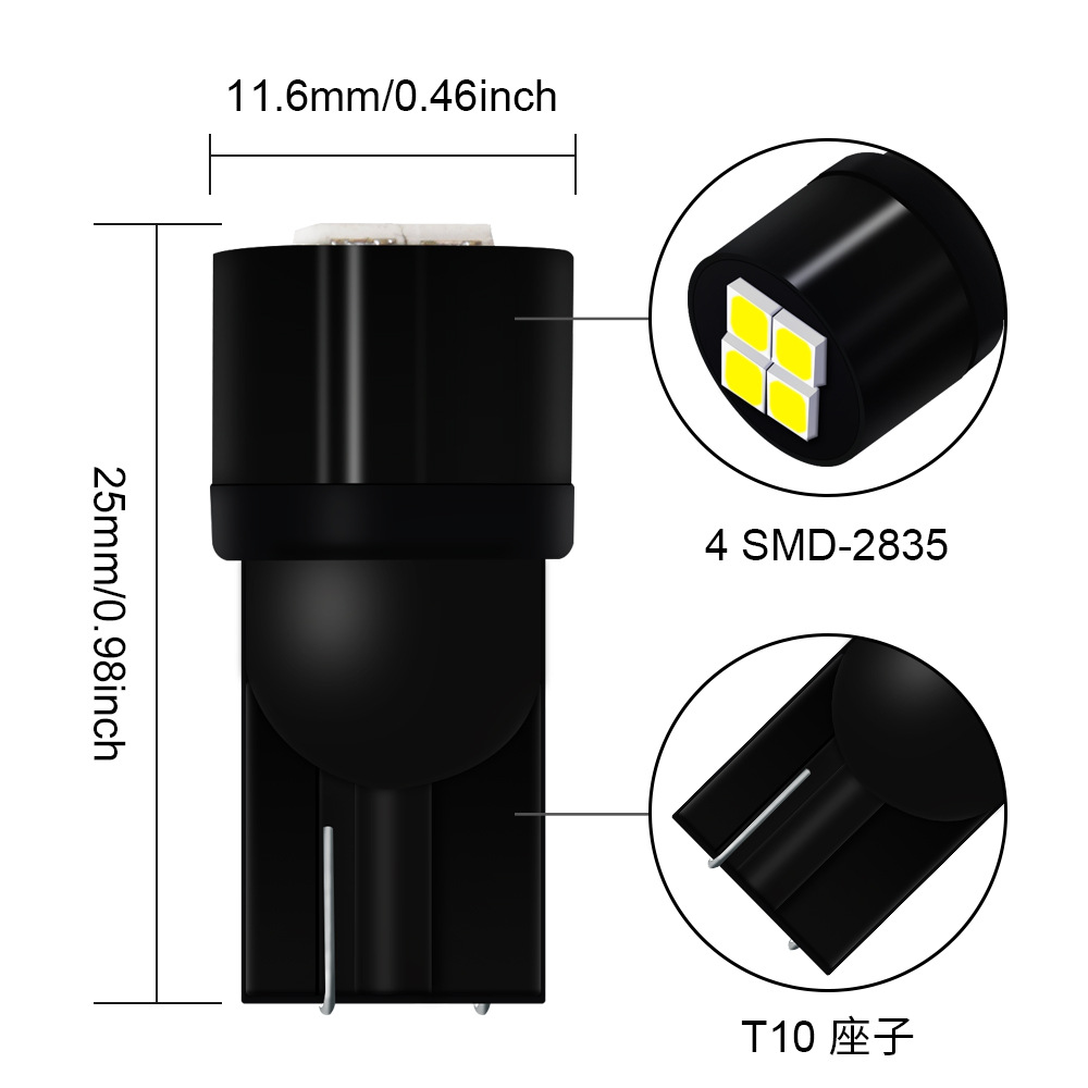 La luz vendedora caliente fronteriza 4smd 2835 de la anchura del coche T10 llevó el bulbo electrodeless actual constante ligero del tejado pequeño Nuevo