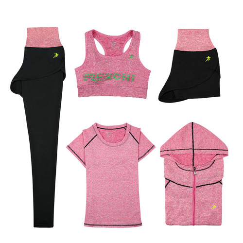 Four-season yoga wear hooded five-piece multi-code outdoor quick-drying fitness wear sportswear suit for women YDF02