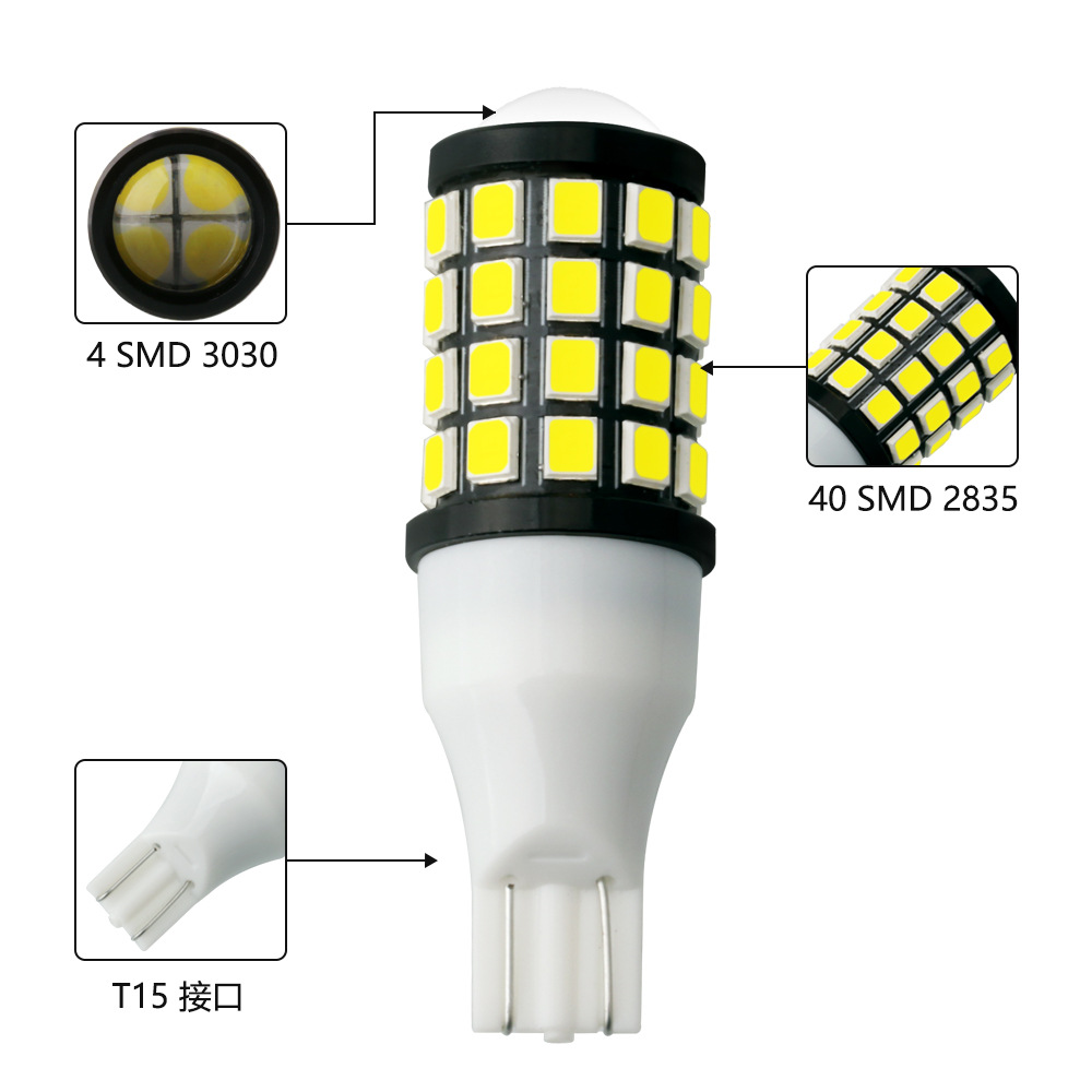 Amazon transfronteriza llevó la luz de marcha atrás T15 luz del coche 40smd 2835 + 4smd3030 presión amplia resaltar