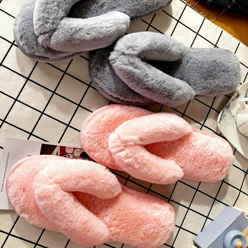 2023 nuevo Otoño e Invierno casa chanclas Zapatillas de algodón conejo femenino de felpa antideslizante casa Chanclas Zapatos de fábrica al por mayor
