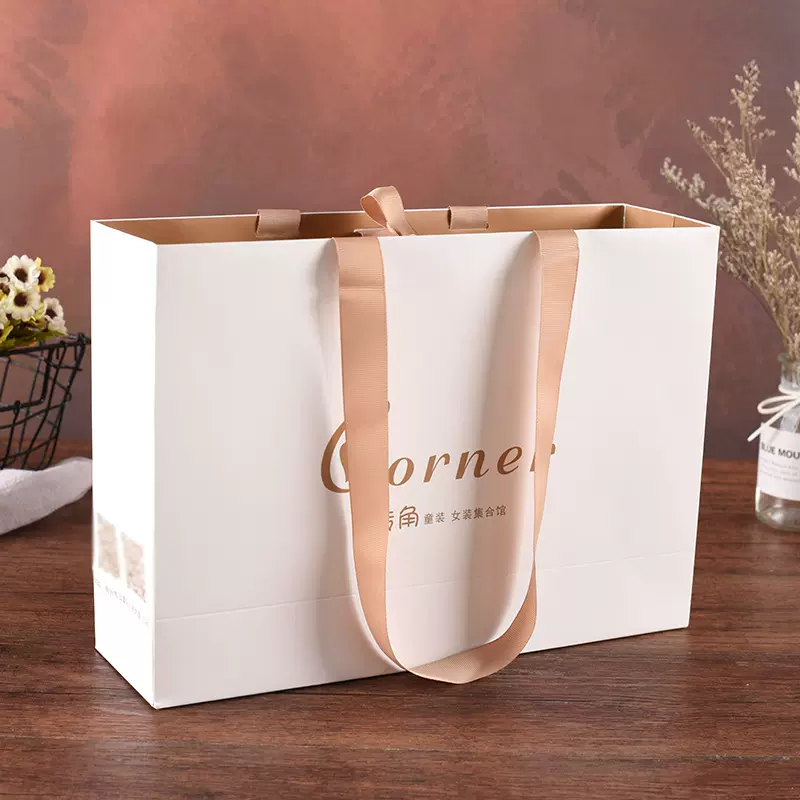 白卡服装店手提纸袋加厚可印LOGO  衣服胶枪袋子 订企业袋 礼品袋