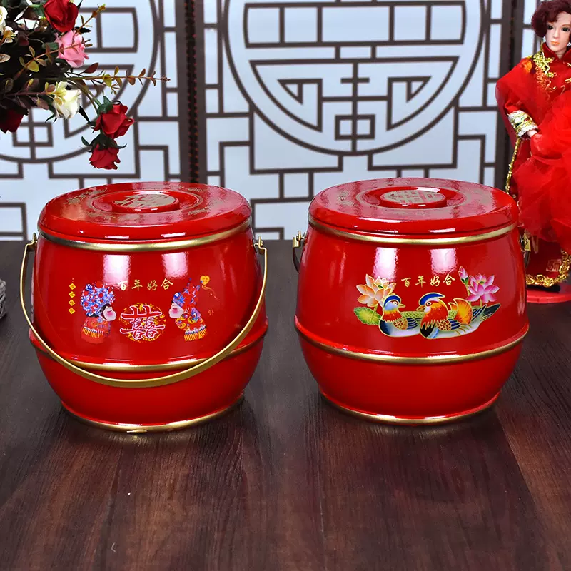 子孙桶结婚用品子孙宝桶婚庆陪嫁摆件木质大红厂家鸳鸯礼盒喜庆