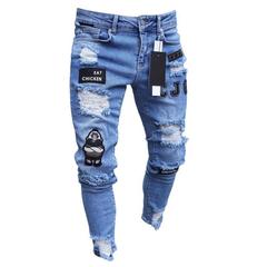 弾力的なクロスボーダー速売アマゾンwish欧米の外国貿易男性のスキニージーンズの刺繍の穴の小さい足のズボン