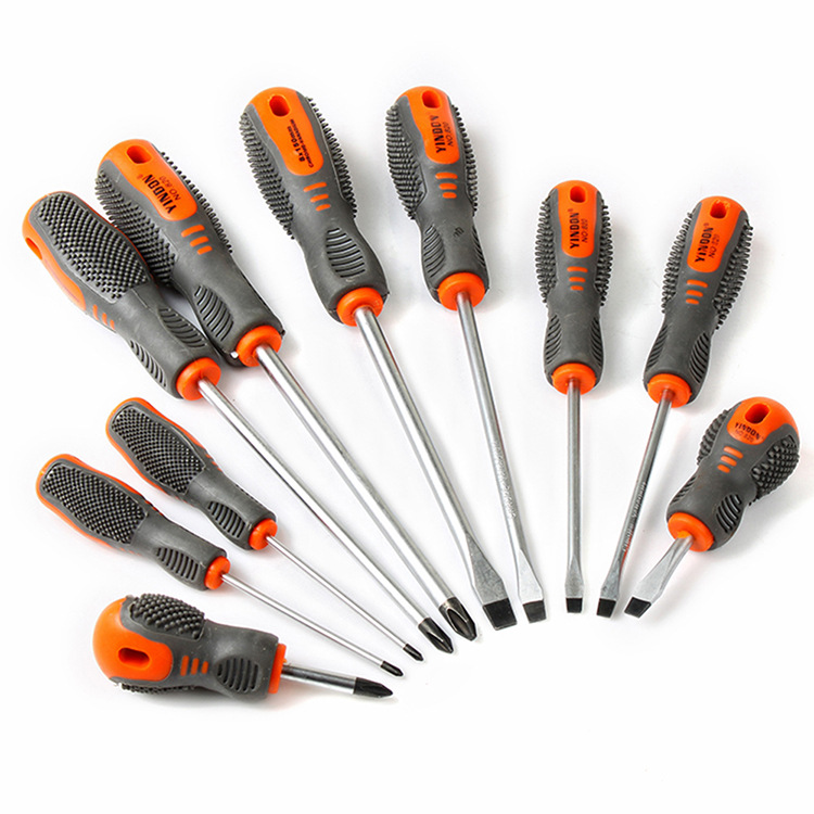 Tres colores de plástico mango de masaje destornillador cruz de una palabra hogar Industrial Multi-especificación reparación destornillador