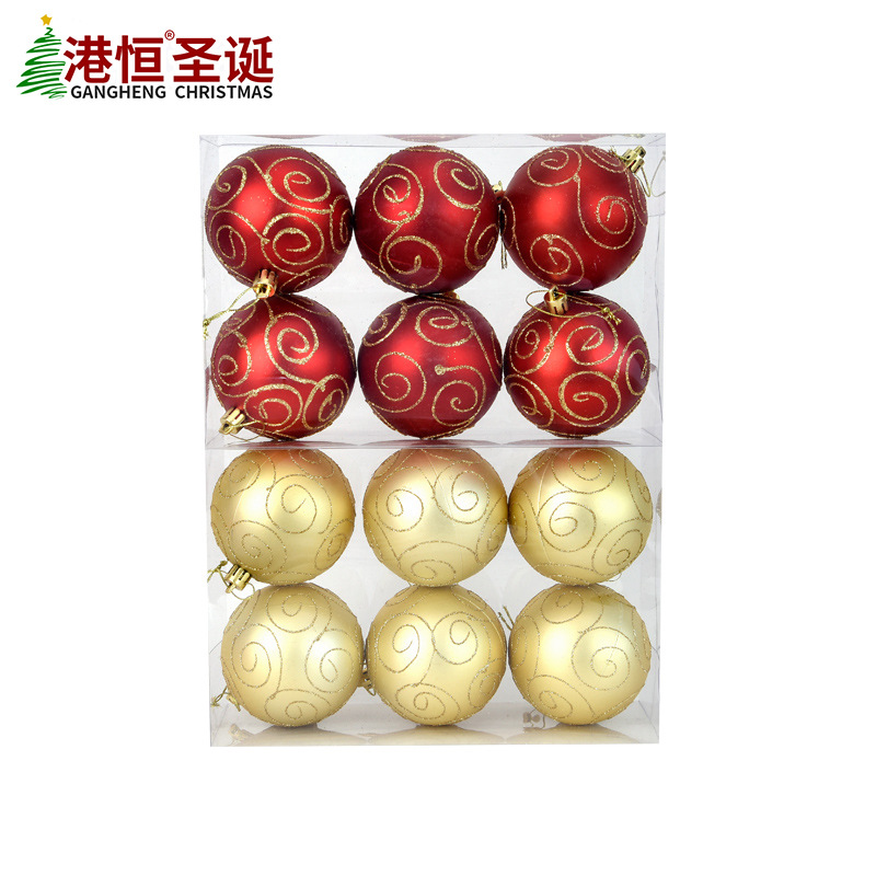 6/8cm BOLA DE Navidad de plástico 6 piezas árbol de Navidad colgante bola decorativa mate dorado en caja BOLA DE Navidad pintada