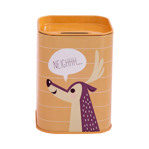 Korean style square metal tinplate piggy bank British style piggy bank cartoon animal storage tank piggy bank