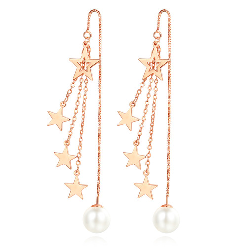 Tassel five-pointed star earrings, mid-length Korean style rose gold earrings, feminine simple earrings wholesale