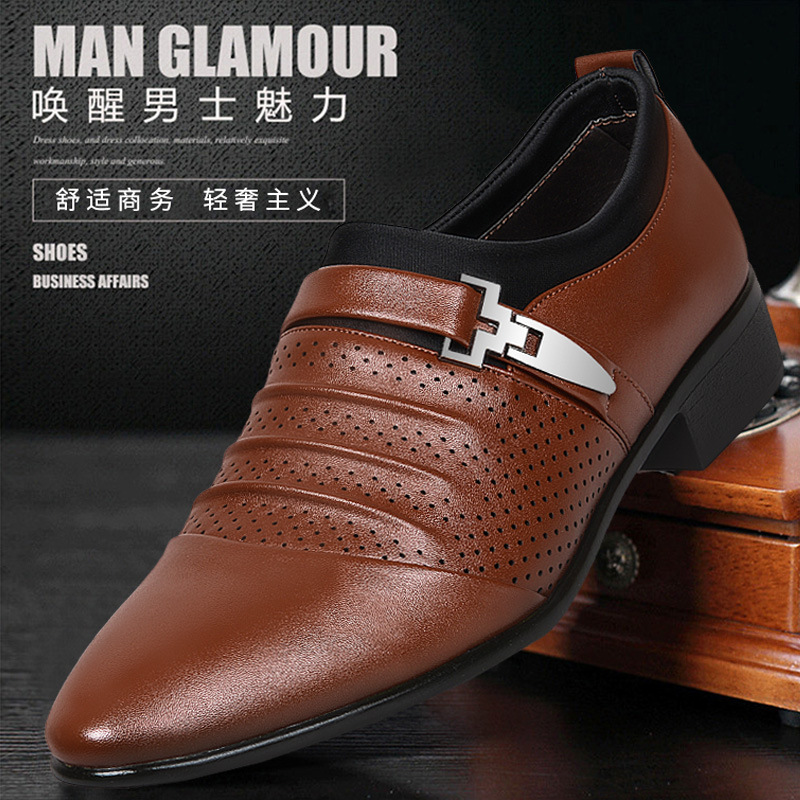 2024 New Men's Hollow Leather Shoes Business Formal Men's Shoes Breathable Casual Shoes Dropshipping