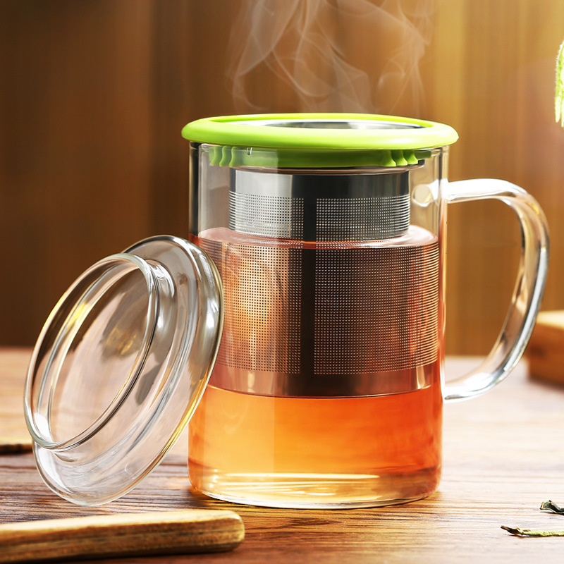 Factory wholesale heat-resistant glass bubble tea cup stainless steel filter three-piece Cup transparent tea separation office green tea cup Factory wholesale heat-resistant glass bubble tea cup stainless steel filter three-piece Cup transparent tea separation office green tea cup