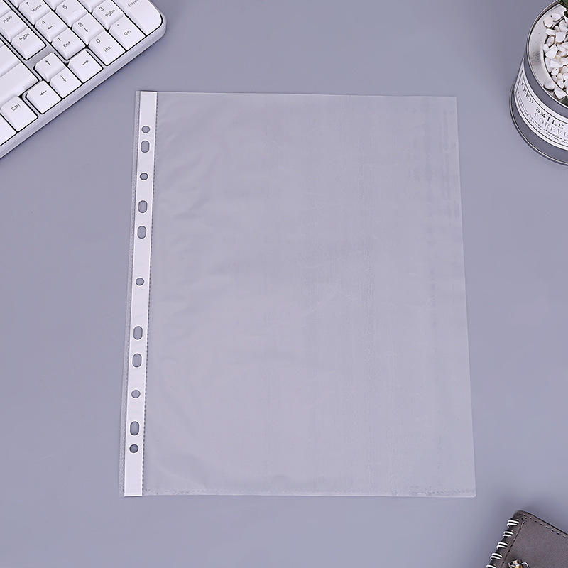 11 홀 문서 가방 A4 투명 루스 리프 백 폴더 삽입 백 보호 커버 흰색 스트립 백 펀치 백 사무용품