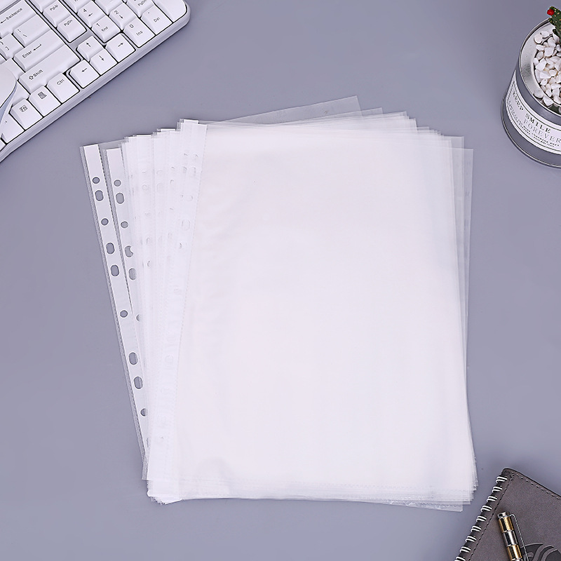 11 홀 문서 가방 A4 투명 루스 리프 백 폴더 삽입 백 보호 커버 흰색 스트립 백 펀치 백 사무용품