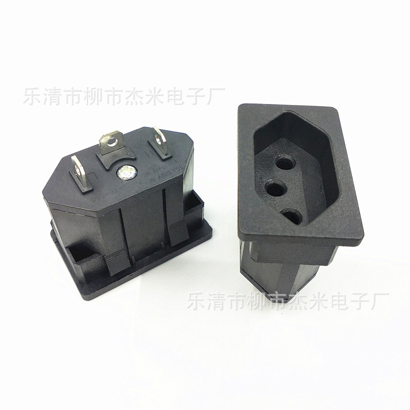 巴西标准插座三圆孔卡式焊接机柜插座全铜卡入式巴西插座10A250V