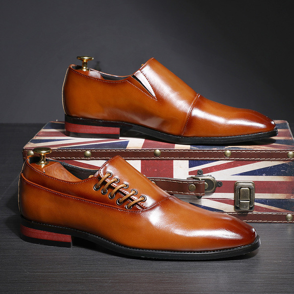 Men's business dress leather shoes, British pointed Derby shoes, casual lace up men's shoes, breathable groom's wedding