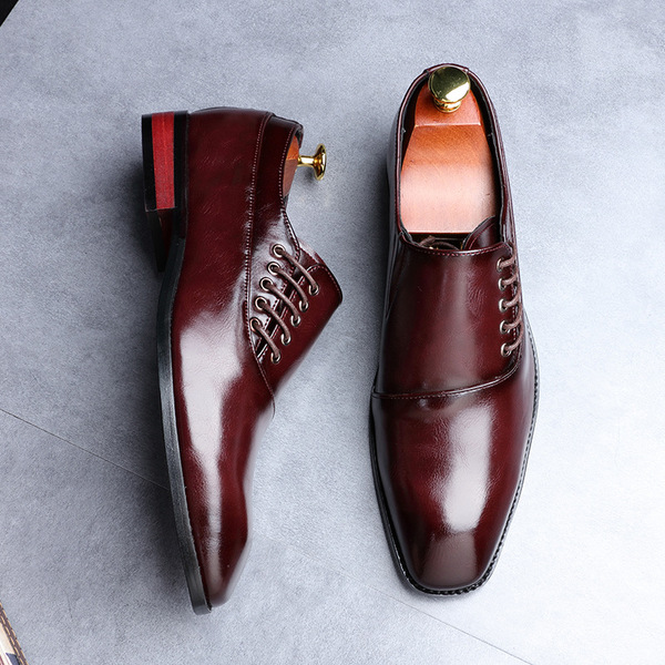 Men's business dress leather shoes, British pointed Derby shoes, casual lace up men's shoes, breathable groom's wedding