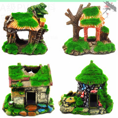 Resin aquarium ornamental fish tank landscape decoration fish shrimp cave moss vase hiding house velvet moss small tree hole