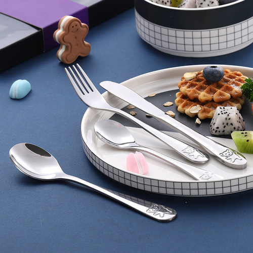 430/410 stainless steel children's tableware set gift box ins bear knife, fork and spoon kindergarten cartoon western tableware
