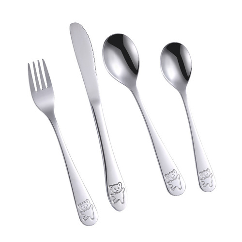 430/410 stainless steel children's tableware set gift box ins bear knife, fork and spoon kindergarten cartoon western tableware